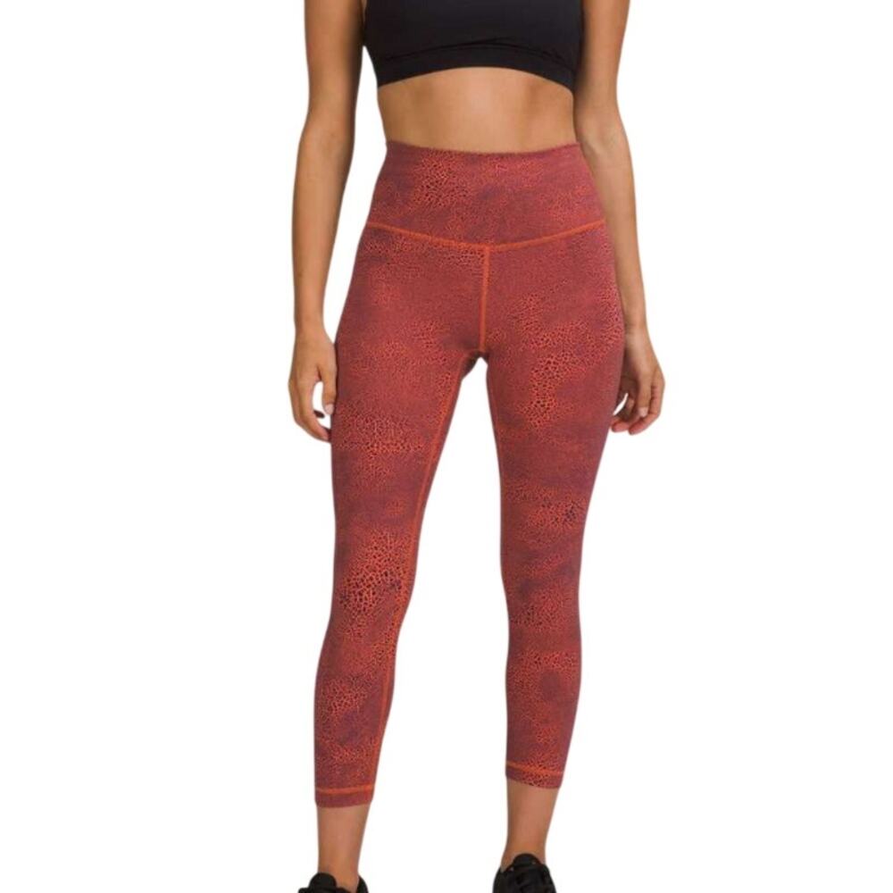 Lululemon Wunder Train High Rise 23" Crop Orange Navy Crackle Glaze Leggings